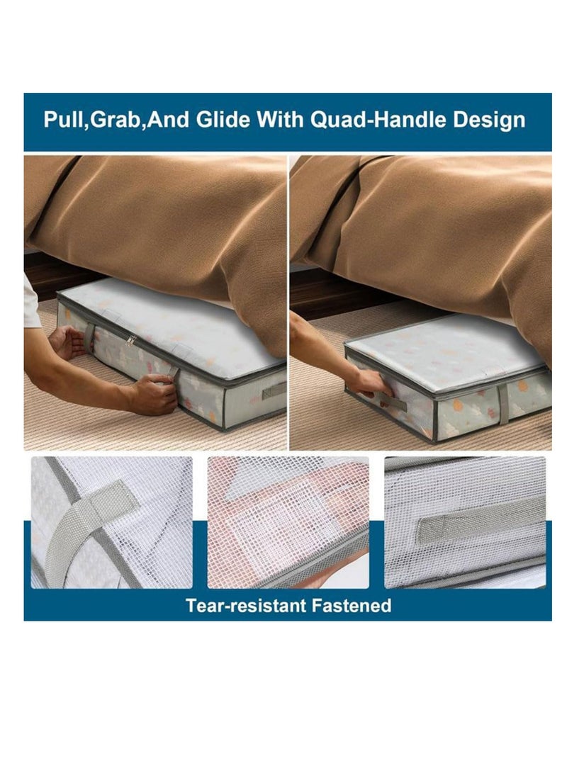 إي سي في في 3-Pack Under Bed Fabric Storage Containers with Window & Handles Grey, 81x45x15 cm Grey - Image 3