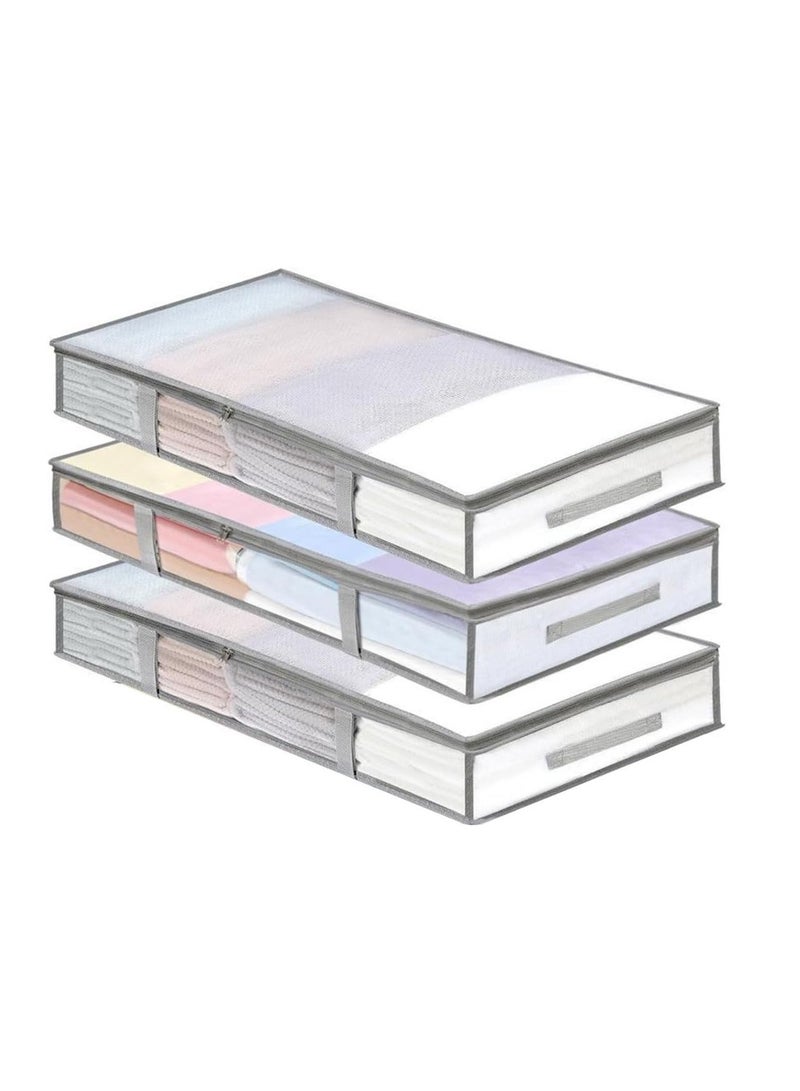 إي سي في في 3-Pack Under Bed Fabric Storage Containers with Window & Handles Grey, 81x45x15 cm Grey - Image 1