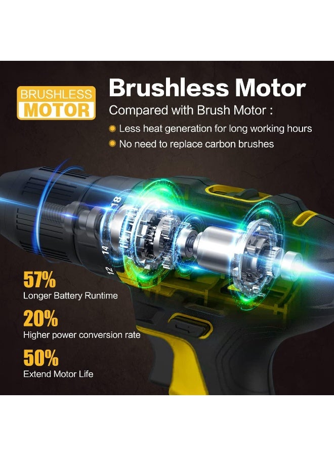 ECVV Cordless Drill Driver Kit 80Nm Torque With 1 Packs 4.0Ah Li-ion Batteries And Fast Charger 20V Brushless 2-Variable Speed 13mm Metal Chuck For Fastening And Drilling Yellow and Black  - Image 4