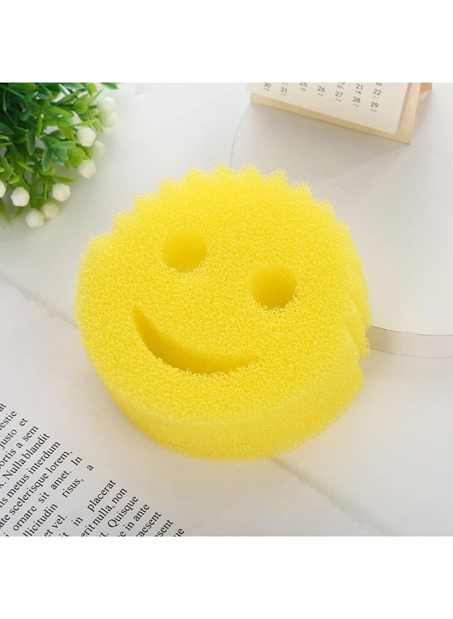 ECVV ECVV Temperature-sensitive kitchen cleaning sponge Soft in Warm Water, Firm in Cold Scrubber for Dishes Home Odor Resistant Deep Cleaning Kitchen Sponge Multi-use-Smile Face Shape Yellow & Orange  - Image 2