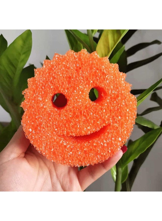 ECVV ECVV Temperature-sensitive kitchen cleaning sponge Soft in Warm Water, Firm in Cold Scrubber for Dishes Home Odor Resistant Deep Cleaning Kitchen Sponge Multi-use-Smile Face Shape Yellow & Orange  - Image 5