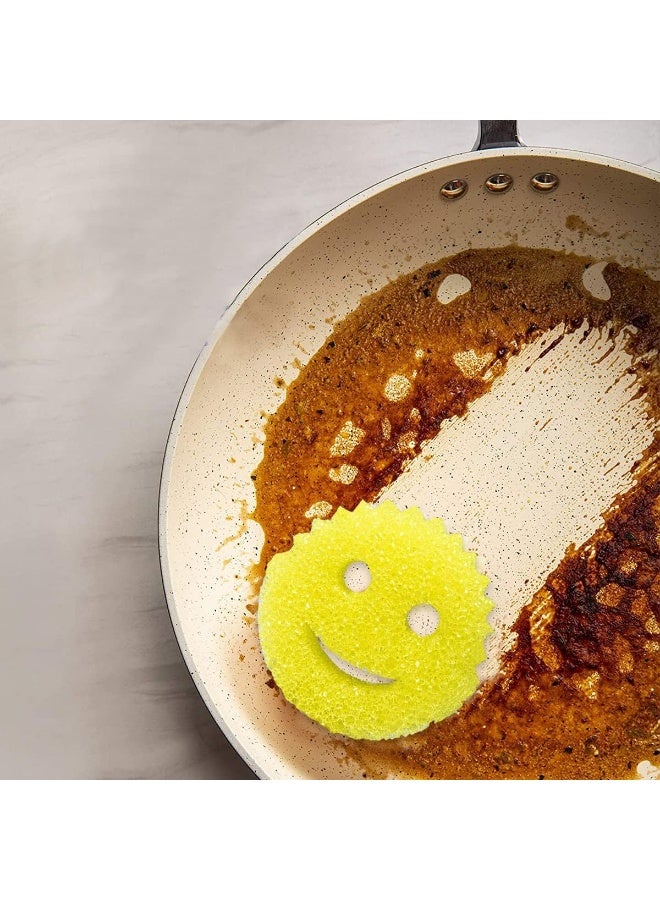 ECVV ECVV Temperature-sensitive kitchen cleaning sponge Soft in Warm Water, Firm in Cold Scrubber for Dishes Home Odor Resistant Deep Cleaning Kitchen Sponge Multi-use-Smile Face Shape Yellow & Orange  - Image 4
