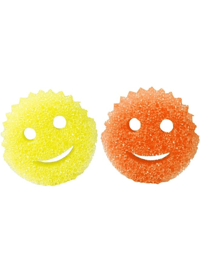 ECVV ECVV Temperature-sensitive kitchen cleaning sponge Soft in Warm Water, Firm in Cold Scrubber for Dishes Home Odor Resistant Deep Cleaning Kitchen Sponge Multi-use-Smile Face Shape Yellow & Orange  - Image 1