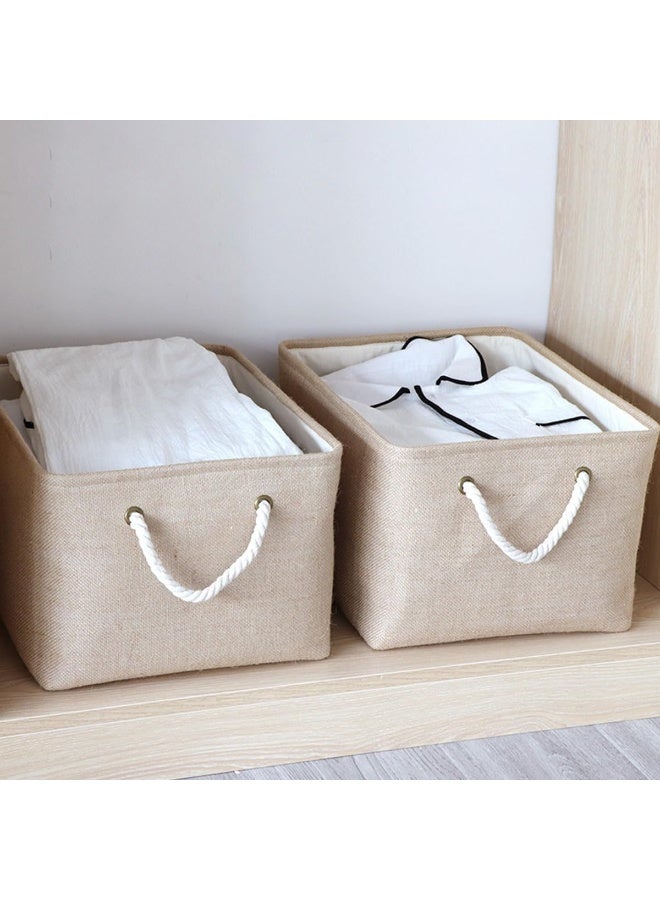 إي سي في في Collapsible Rectangular Storage Basket with Handles, Storage Bins Organizer Basket Used for Organizing Shelves, Closets, Clothes, and Toy, Beige Large 40x31x20cm Beige  - Image 4
