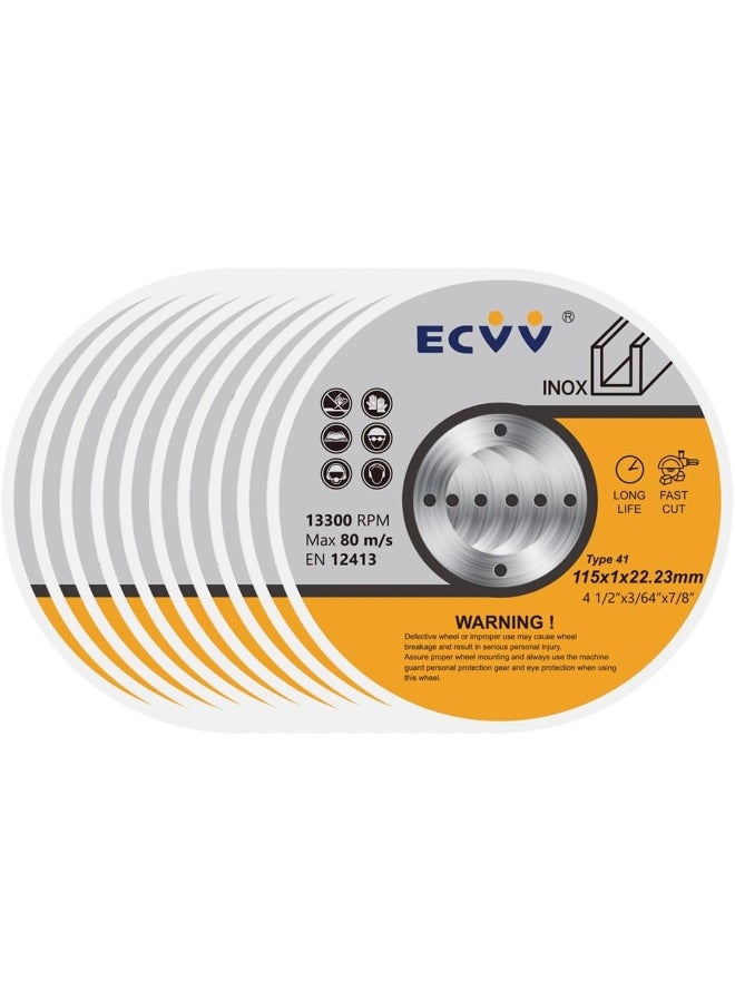 ECVV 10 pcs diamond metal cutting wheel 115mm (4-1/2) diamond blade metal stainless steel cutting disc for angle grinder and circular saw (1mm) Black  - Image 1