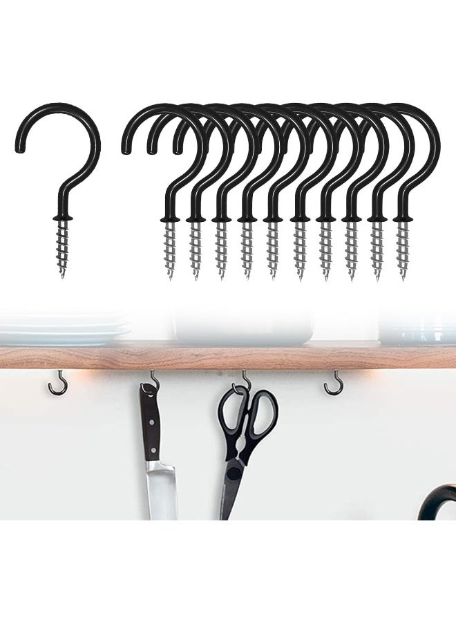 ECVV 25 Pcs Heavy Duty Ceiling Hooks for Hanging Plant, 2.9 inch Black Spiral Hooks for Kitchen Garden Ceiling Hanging, Vinyl Coated Screw-in Kitchen Hooks Black - Image 1