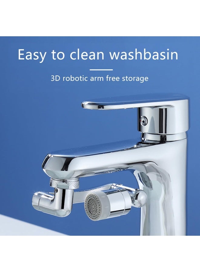 ECVV 1080°Swivel Faucet Extender, 2 Mode Rotating Splash Sink Aerator, Brass 360° Rotatable Robotic Arm Water Filter Extension, Faucet Aerator Spray For Bathroom Kitchen Silver  - Image 3