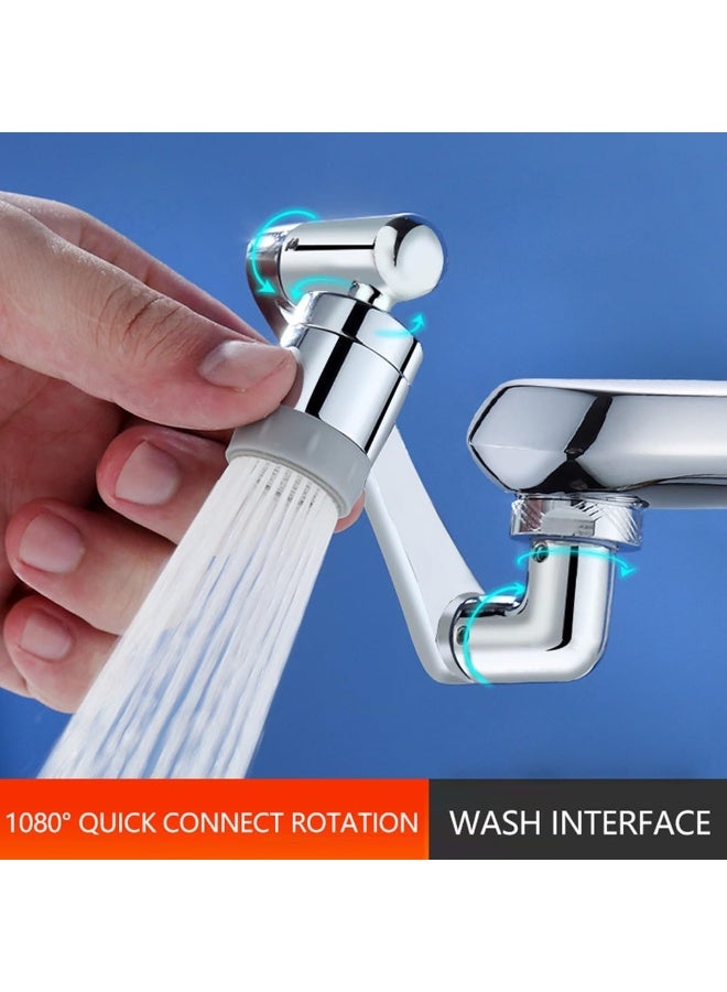 ECVV 1080°Swivel Faucet Extender, 2 Mode Rotating Splash Sink Aerator, Brass 360° Rotatable Robotic Arm Water Filter Extension, Faucet Aerator Spray For Bathroom Kitchen Silver  - Image 2