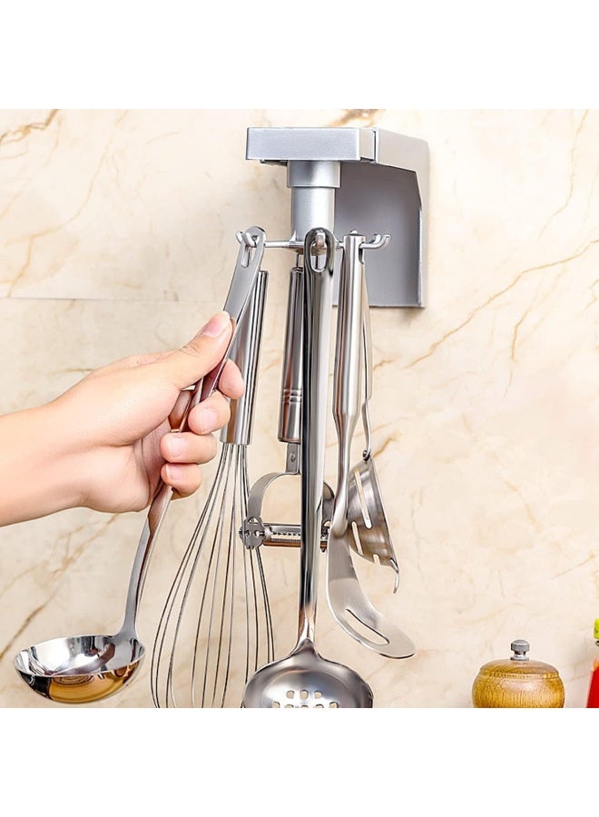 ECVV ECVV Multi-Purpose Kitchen Hooks: 360° Rotatable Rack for Organized Storage & Spoon Hanger Accessories Silver  - Image 3