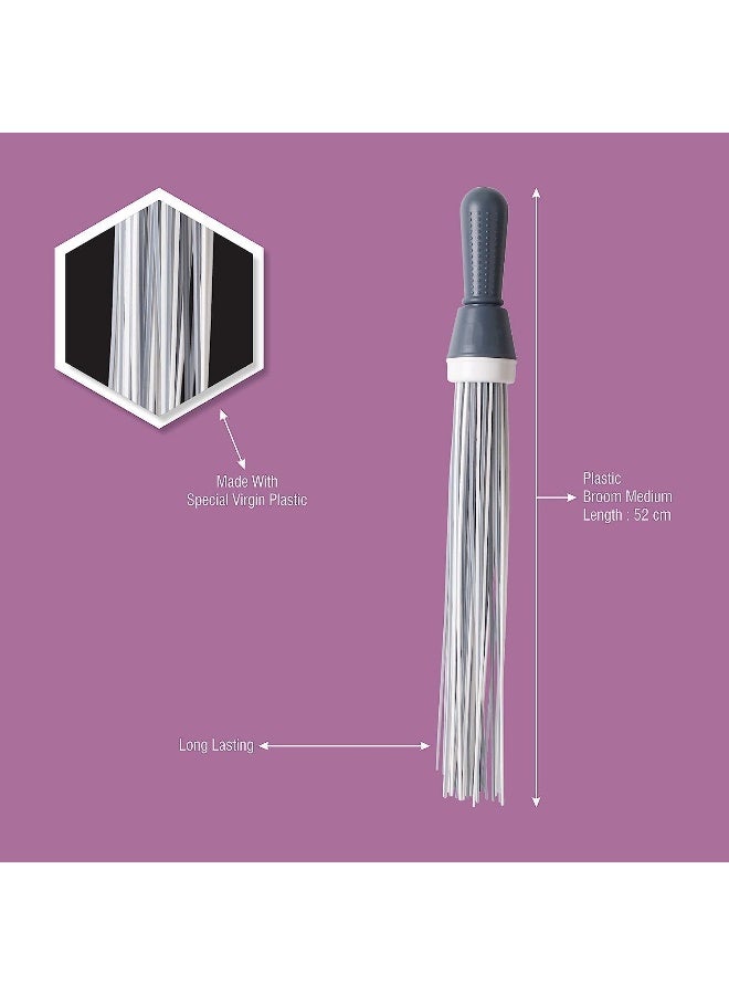 ECVV Plastic Broom for Bathroom Cleaning & Home Floor Cleaning | Hard Bristle Broom for Scrubbing in Bathroom | (Size 52 cm, Random Color) 60 Plastic Sticks - Image 2