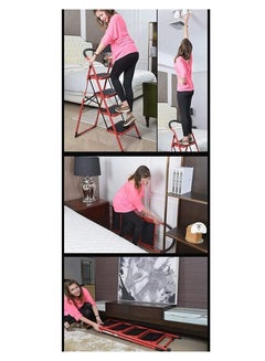 ECVV Hawk King 5 Step House Steel Ladder Multi-Function Staircase Red Color With Wide Pedal Step Stool 50W x 179H centimeterscm  - Image 3