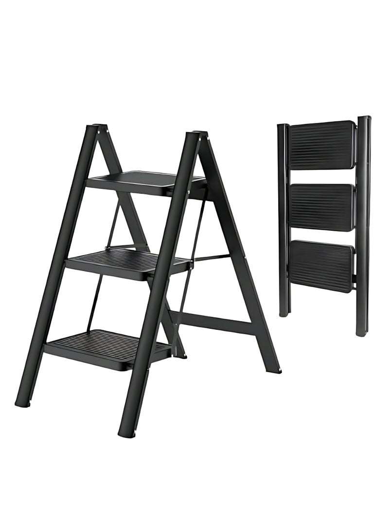 إي سي في في 3 Step) Ladder, Folding Step Stool for Adults, Lightweight Aluminum Step Ladder, Portable 330 LBS Capacity Ladders for Home Kitchen Library Office, Small Step Stools with Anti-Slip Wide Pedals  - Image 1