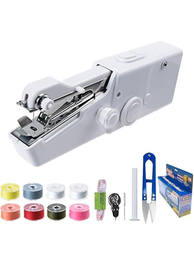 إي سي في في Portable Sewing Machine Handheld - Mini Hand Sewing Machine for Kids Beginners Home or Travel Sewing - Cordless Small Handy Stitch Handheld Sewing Machine for Easy Quick Repairs Fabric Leather White - Image 1