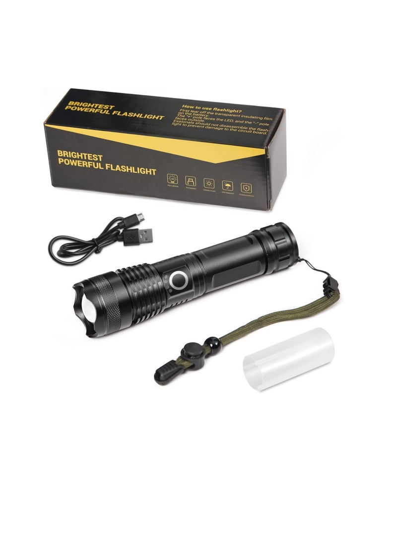 Rechargeable LED Flashlight, Ultra Bright Zoomable Flashlights, with 5 Modes, Adjustable High Lumens, Water Resistant, Handheld Light with Power Indicator for Camping/Outdoor/Emergency