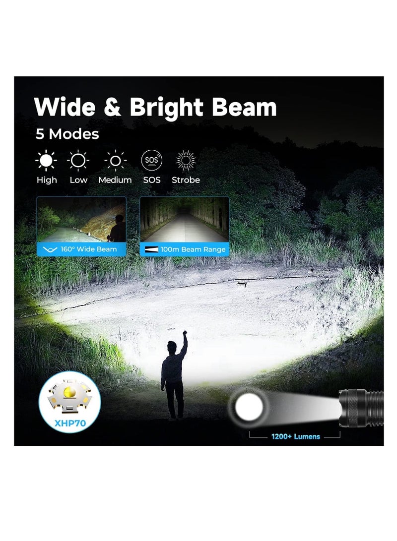 إي سي في في Rechargeable LED Flashlight, Ultra Bright Zoomable Flashlights, with 5 Modes, Adjustable High Lumens, Water Resistant, Handheld Light with Power Indicator for Camping/Outdoor/Emergency  - Image 2