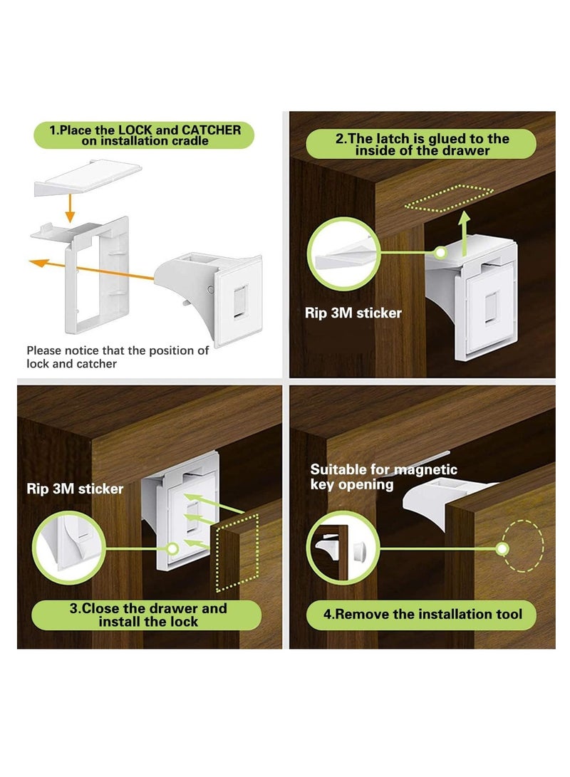 ECVV Child Safety Magnetic Cabinet Locks with Key Invisible Baby Proofing Toddlers Safety Locks for Kitchen Cupboards Drawers Magnetic Child Locks Baby Latches, No Tools Required (4 Locks + 1 Key)  - Image 2