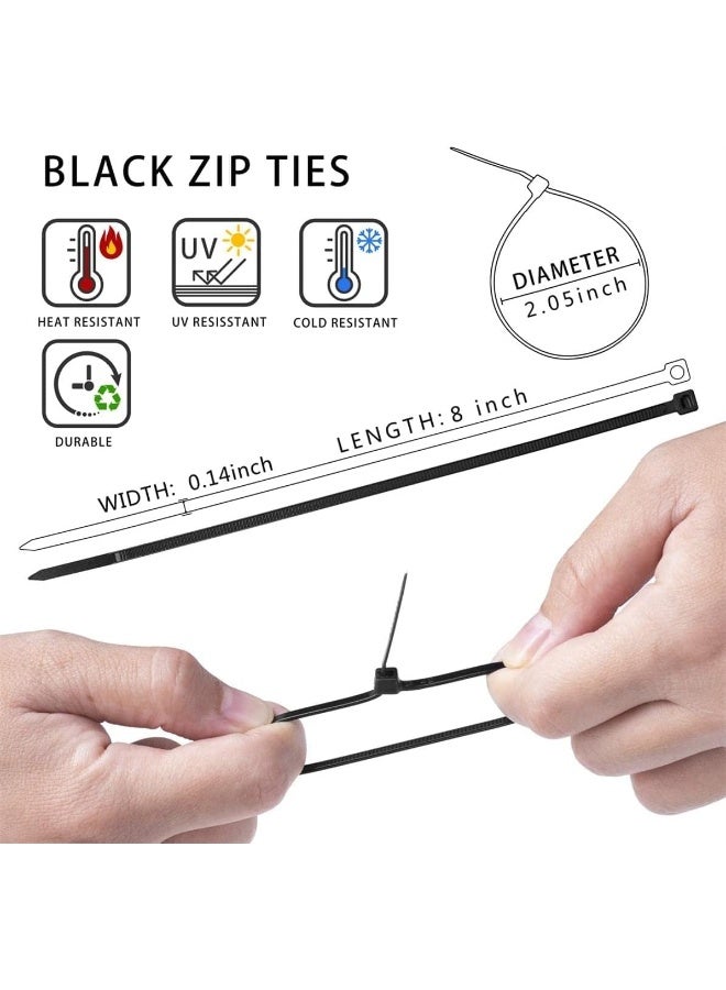 ECVV Cable Zip Ties 8 Inch 100 Pack White Zip Tie with 50lbs Tensile Strength, Heavy Duty Self-Locking Multi-Purpose Nylon Wire Ties for Home, Garden, Office, Workshop Black 3.5 mm  - Image 2