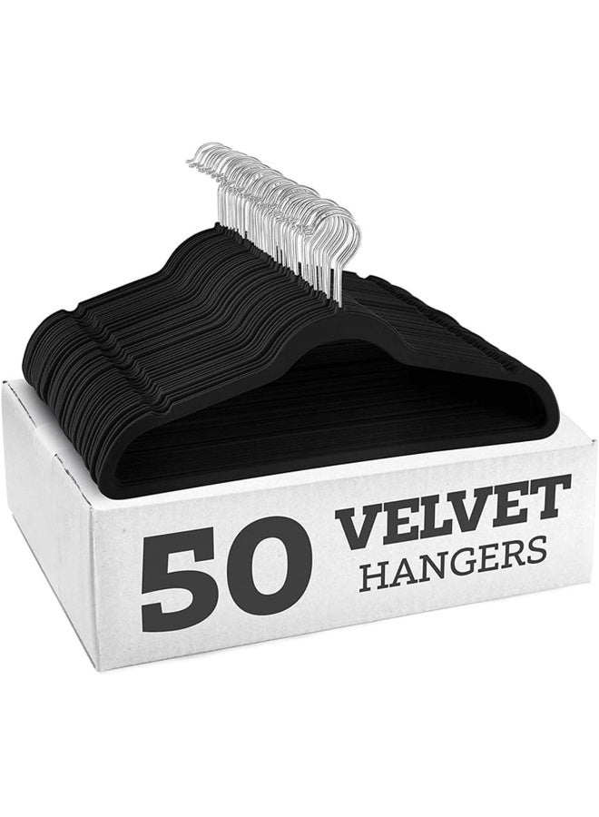 ECVV Velvet Hangers 50 Pack, 360 Degree Rotatable Hook, Non-Slip Flocking Clothes Hanger, Closet Organizer Space Saving Heavy Duty Coat Hangers-45cm Black - Image 1