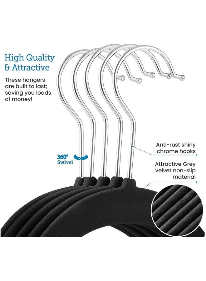 ECVV Velvet Hangers 50 Pack, 360 Degree Rotatable Hook, Non-Slip Flocking Clothes Hanger, Closet Organizer Space Saving Heavy Duty Coat Hangers-45cm Black - Image 3