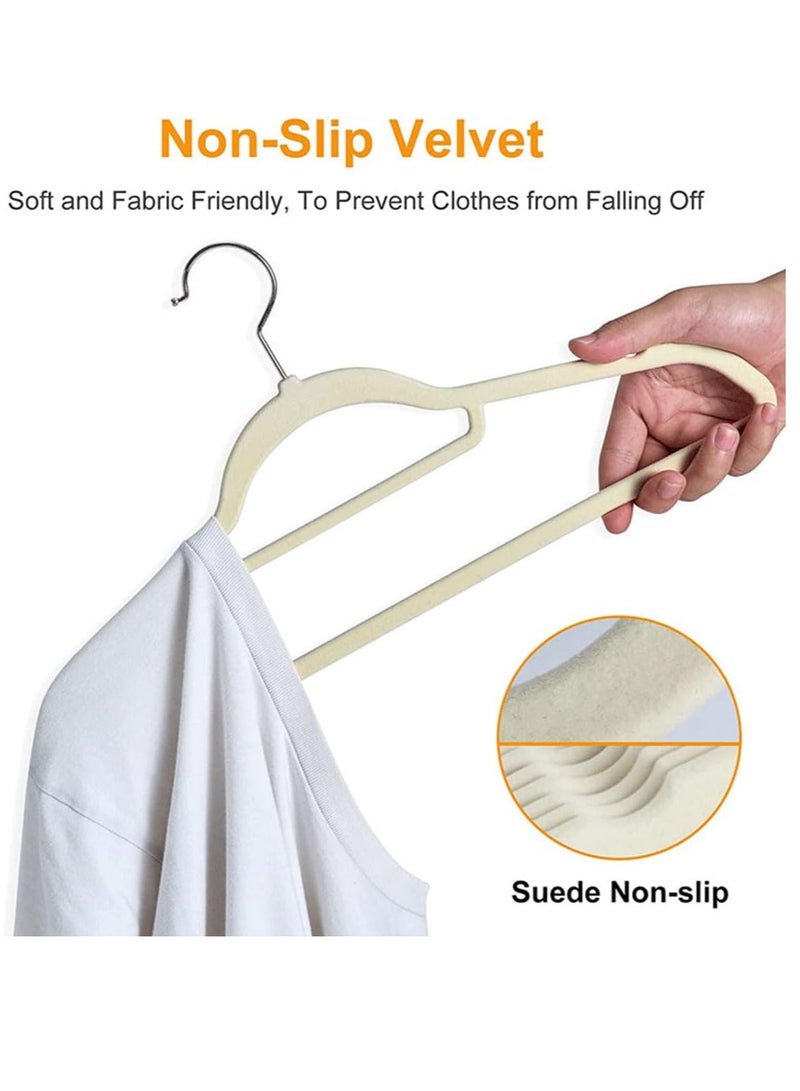 ECVV ECVV Velvet Hangers 50 Pack, 360 Degree Rotatable Hook, Non-Slip Flocking Clothes Hanger, Closet Organizer Space Saving Heavy Duty Coat Hangers-45CM Beige Beige - Image 3