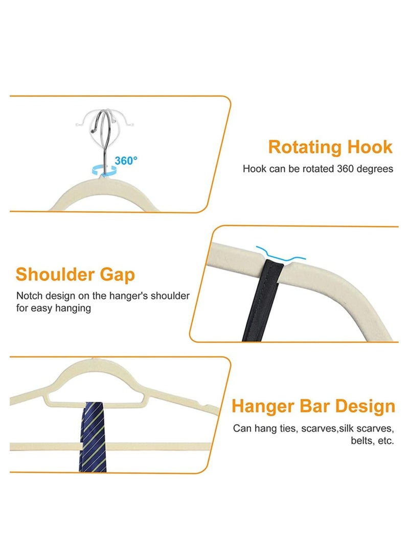 ECVV ECVV Velvet Hangers 50 Pack, 360 Degree Rotatable Hook, Non-Slip Flocking Clothes Hanger, Closet Organizer Space Saving Heavy Duty Coat Hangers-45CM Beige Beige - Image 4