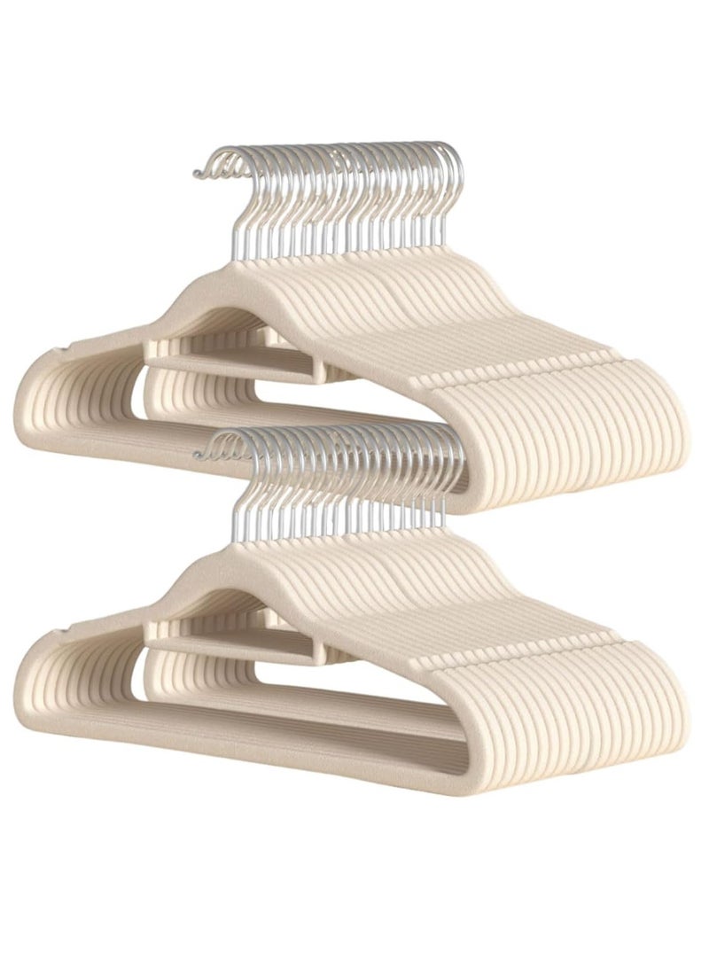 ECVV ECVV Velvet Hangers 50 Pack, 360 Degree Rotatable Hook, Non-Slip Flocking Clothes Hanger, Closet Organizer Space Saving Heavy Duty Coat Hangers-45CM Beige Beige - Image 1