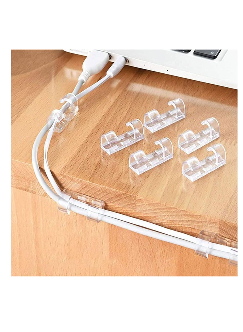 ECVV 40PCS Cable Clips Strong Self Adhesive Cable Management Clips Transparent Cord Holder Wire Clamp Cord Organizer for 4-6MM Cables Indoor/Outdoor