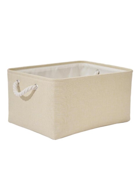 ECVV Collapsible Rectangular Storage Basket with Handles, Storage Bins Organizer Basket Used for Organizing Shelves, Closets, Clothes, and Toy Beige 36x26x17cm