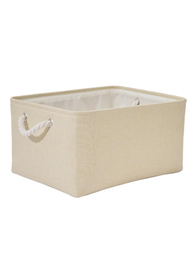 ECVV ECVV Collapsible Rectangular Storage Basket with Handles, Storage Bins Organizer Basket Used for Organizing Shelves, Closets, Clothes, and Toy Beige 36x26x17cm  - Image 1