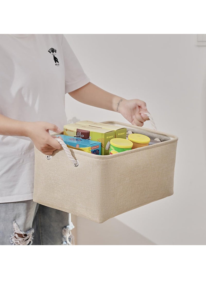 ECVV ECVV Collapsible Rectangular Storage Basket with Handles, Storage Bins Organizer Basket Used for Organizing Shelves, Closets, Clothes, and Toy Beige 36x26x17cm  - Image 2