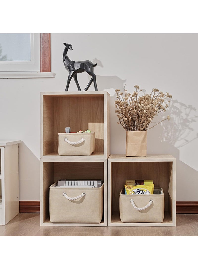 ECVV ECVV Collapsible Rectangular Storage Basket with Handles, Storage Bins Organizer Basket Used for Organizing Shelves, Closets, Clothes, and Toy Beige 36x26x17cm  - Image 3
