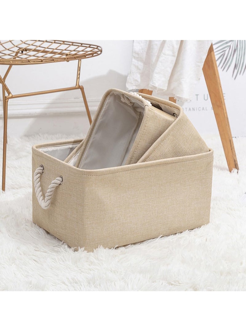 ECVV ECVV Collapsible Rectangular Storage Basket with Handles, Storage Bins Organizer Basket Used for Organizing Shelves, Closets, Clothes, and Toy Beige 36x26x17cm  - Image 5