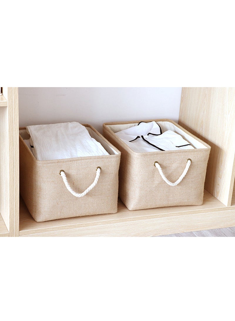 ECVV Collapsible Rectangular Storage Basket with Handles, Storage Bins Organizer Basket Used for Organizing Shelves, Closets, Clothes, and Toy Beige 36x26x17cm