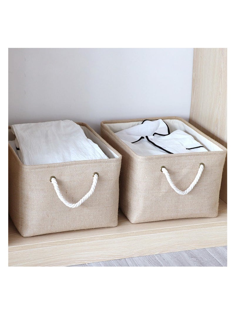 ECVV ECVV Collapsible Rectangular Storage Basket with Handles, Storage Bins Organizer Basket Used for Organizing Shelves, Closets, Clothes, and Toy Beige 36x26x17cm  - Image 4