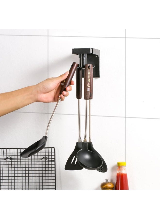 ECVV ECVV Multi-Purpose Kitchen Hooks: 360° Rotatable Rack for Organized Storage & Spoon Hanger Accessories Black  - Image 2