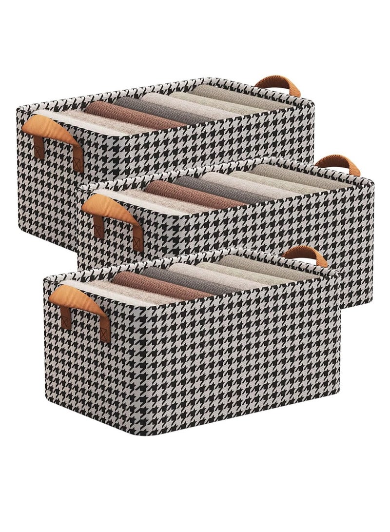 إي سي في في ECVV 3 Pack Wardrobe Clothes Organizer Foldable Non-woven with Steel Frame Stackable Drawer Closet Organizer with Handles for Clothes, Jeans, Pants, Sweaters, Dresses Black and White  - Image 1