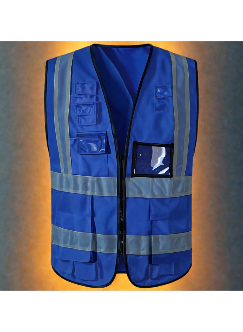 ECVV Reflective Safety Vest Bright Neon Color with 2 Inch Reflective Strips -Zipper Front Medium Free Size (dark blue) Dark blue - Image 2