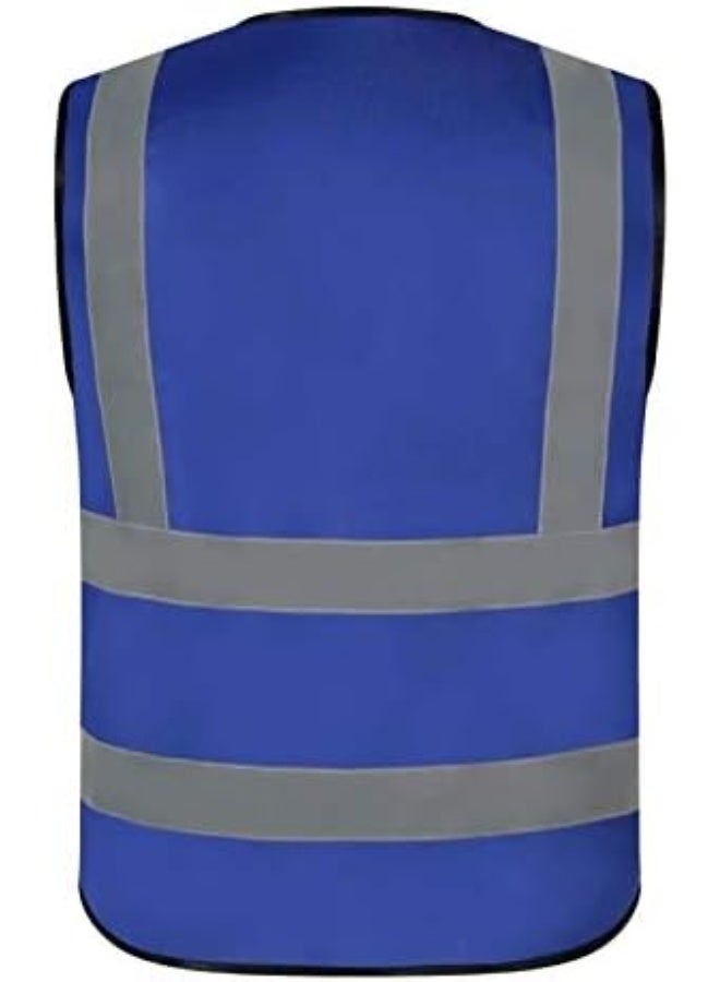 ECVV Reflective Safety Vest Bright Neon Color with 2 Inch Reflective Strips -Zipper Front Medium Free Size (dark blue) Dark blue - Image 3