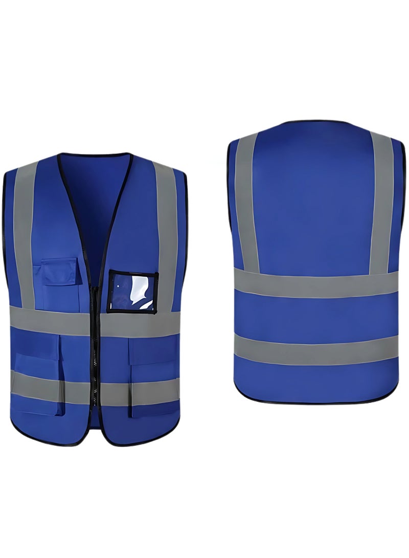 ECVV Reflective Safety Vest Bright Neon Color with 2 Inch Reflective Strips -Zipper Front Medium Free Size (dark blue) Dark blue - Image 4