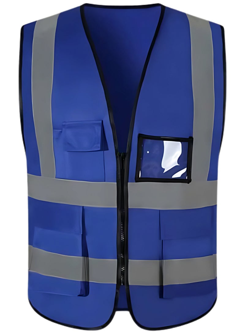 ECVV Reflective Safety Vest Bright Neon Color with 2 Inch Reflective Strips -Zipper Front Medium Free Size (dark blue) Dark blue - Image 1
