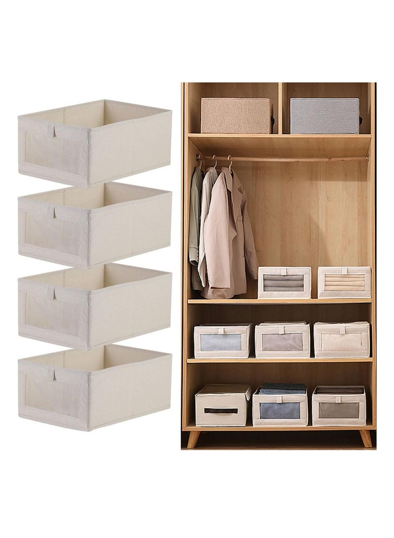 ECVV ECVV 4 Pack Wardrobe Clothes Organizer Foldable Closet Storage Bins with Clear Window Large Storage Boxes Baskets for Organizing Clothing Jeans Shirts Toys Books Beige  - Image 1