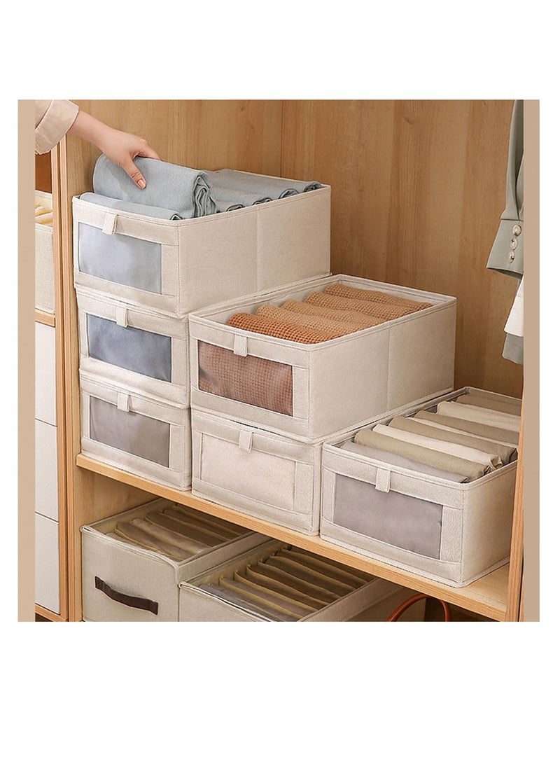 ECVV ECVV 4 Pack Wardrobe Clothes Organizer Foldable Closet Storage Bins with Clear Window Large Storage Boxes Baskets for Organizing Clothing Jeans Shirts Toys Books Beige  - Image 2
