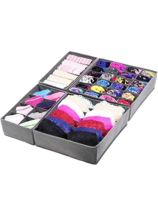 ECVV 4 Pieces Underwear Storage Organizer Divider, Foldable Storage Boxes Cabinet Closet Organizers For Clothes, Bras, Lingerie, Socks, Undies Grey  - Image 1