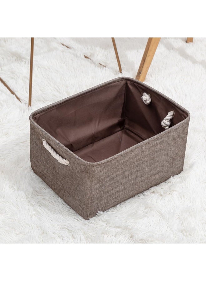 ECVV 3-Piece Collapsible Rectangular Storage Basket with Handles, Storage Bins Organizer Shelf Basket for Organizing Shelves, Closets, Clothes, and Toy (Brown) Brown  - Image 4