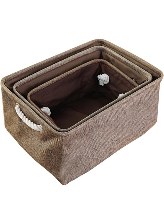 ECVV 3-Piece Collapsible Rectangular Storage Basket with Handles, Storage Bins Organizer Shelf Basket for Organizing Shelves, Closets, Clothes, and Toy (Brown) Brown  - Image 1