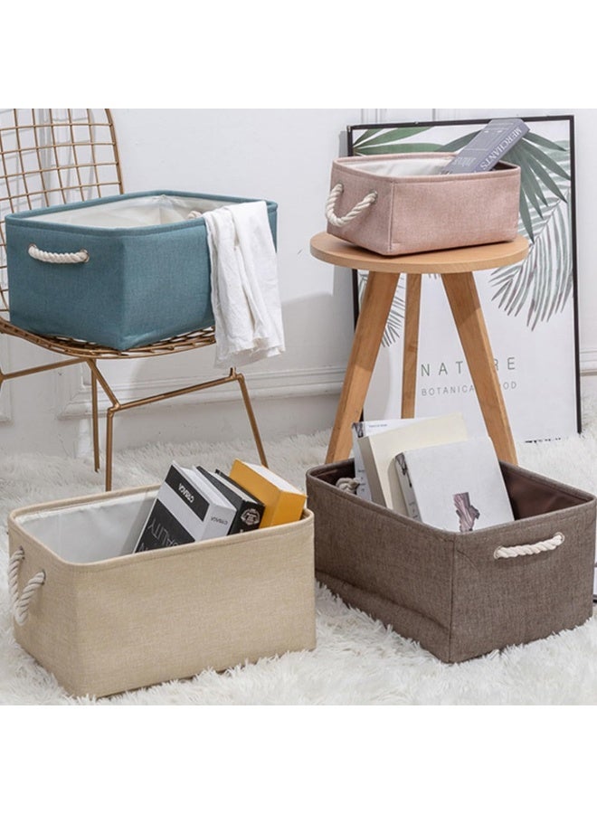 ECVV 3-Piece Collapsible Rectangular Storage Basket with Handles, Storage Bins Organizer Shelf Basket for Organizing Shelves, Closets, Clothes, and Toy (Brown) Brown  - Image 5