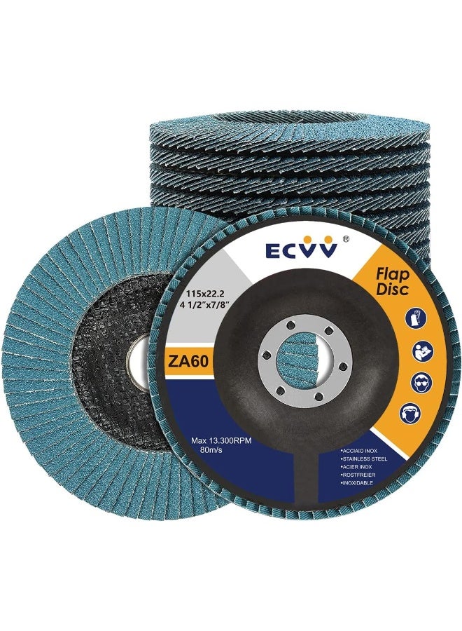 إي سي في في 10 Pack Flap Disc 115mm (4.5”) Flapper Wheel Fine Processing Grinding Wheels Flap Disc for Angle Grinder Wood & Metal Sanding (60 Grit) Blue - Image 1