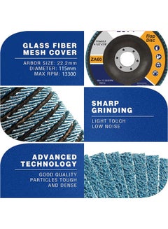 ECVV 10 Pack Flap Disc 115mm (4.5”) Flapper Wheel Fine Processing Grinding Wheels Flap Disc for Angle Grinder Wood & Metal Sanding (60 Grit) Blue  - Image 2