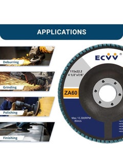 ECVV 10 Pack Flap Disc 115mm (4.5”) Flapper Wheel Fine Processing Grinding Wheels Flap Disc for Angle Grinder Wood & Metal Sanding (60 Grit) Blue  - Image 4