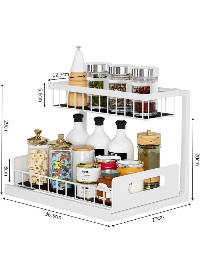 ECVV 2 Tier Kitchen Storage Shelves, Under Sink Organizers and Storage, Pull Out Drawers Sliding Shelf Bathroom Countertop Organizer Rack L-Shaped White  - Image 2